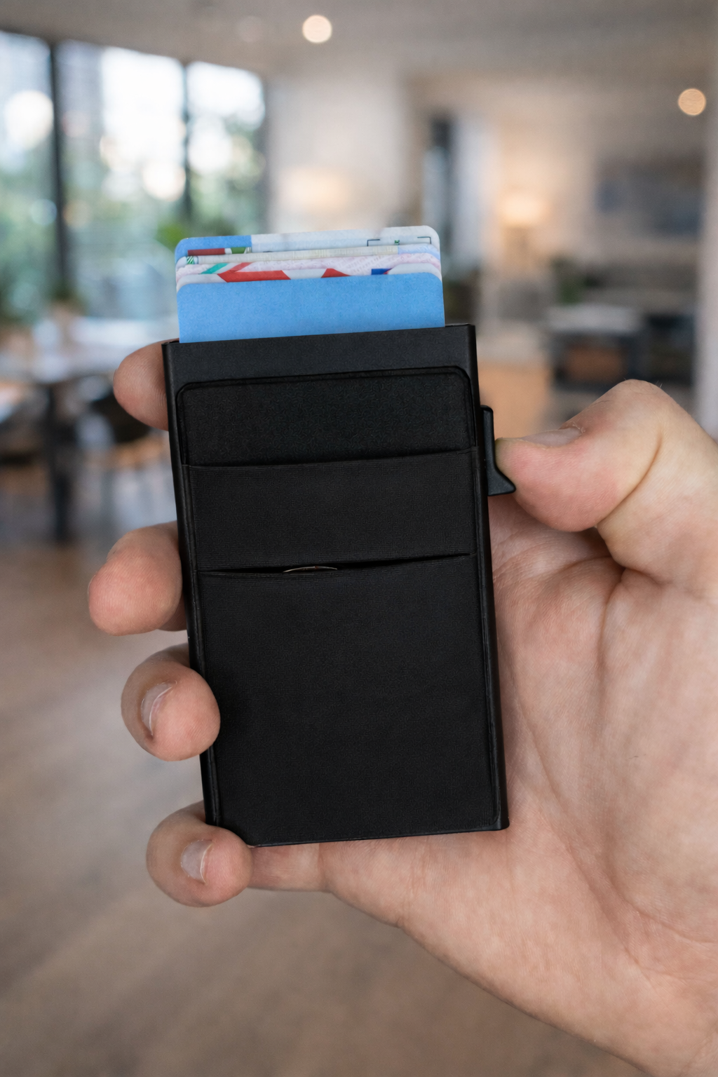 Portacarte Slim RFID – Nero Satinato | Elnoris